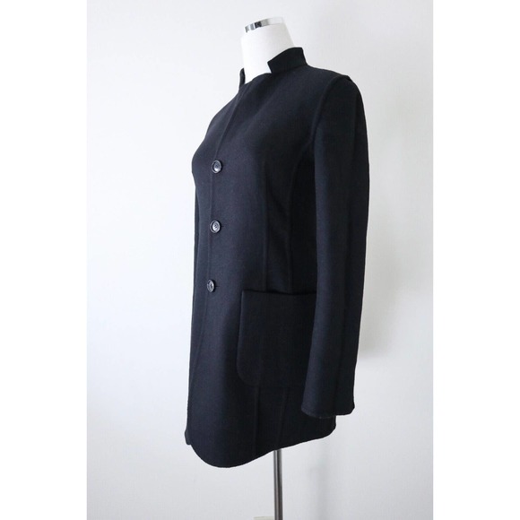 Akris US 4 Double Faced Wool Reversible Longline Jacket Navy Plaid Black - Picture 12 of 16